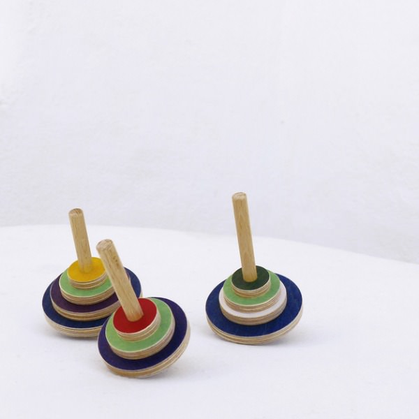 Set of 3 Wooden Spinning Tops by The Wandering Workshop